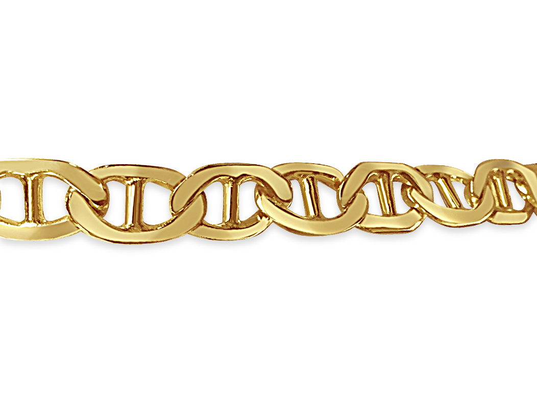 18k Solid Yellow Gold Handmade 8mm Mariner Link Necklace, 22